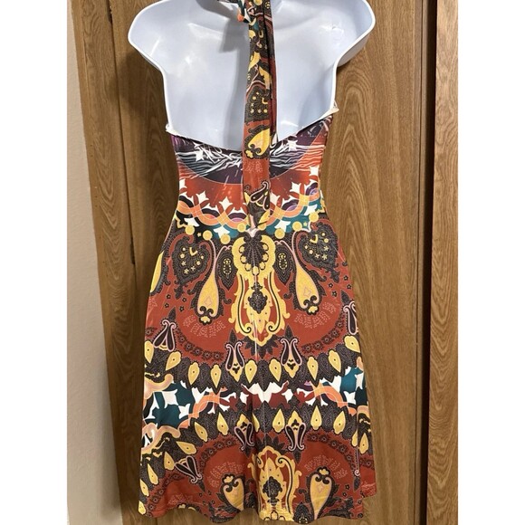 S-Twelve Sz S Multi Rhinestones Lone Back Poly Blend Halter Dress Y2K - Picture 4 of 8